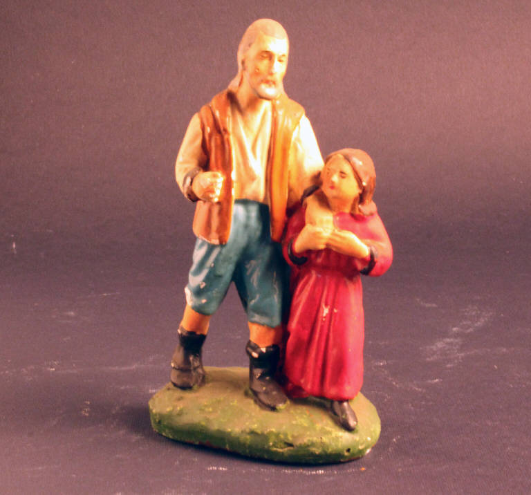 uomo con bambina (statua da presepio) - ambito bergamasco (inizio sec. XX)