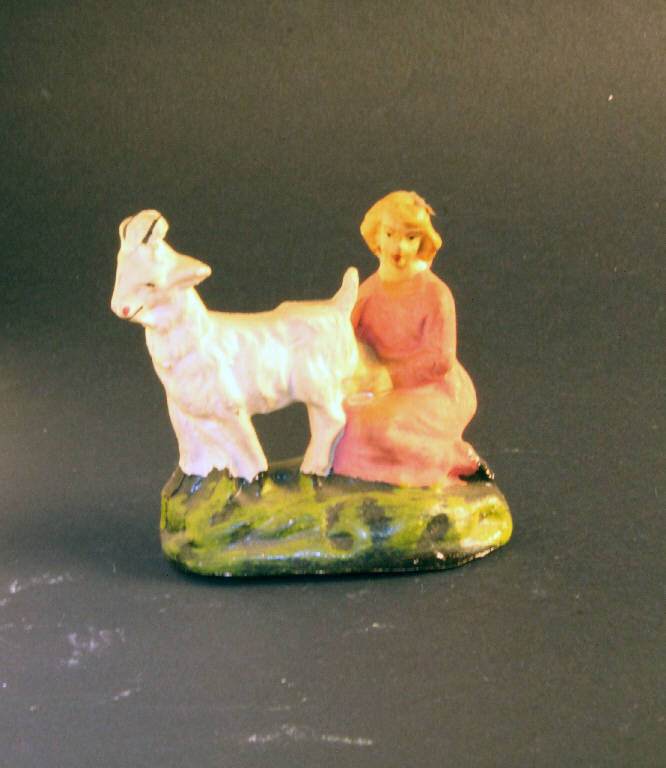 donna con capra (statua da presepio) - ambito bergamasco (metà sec. XX)