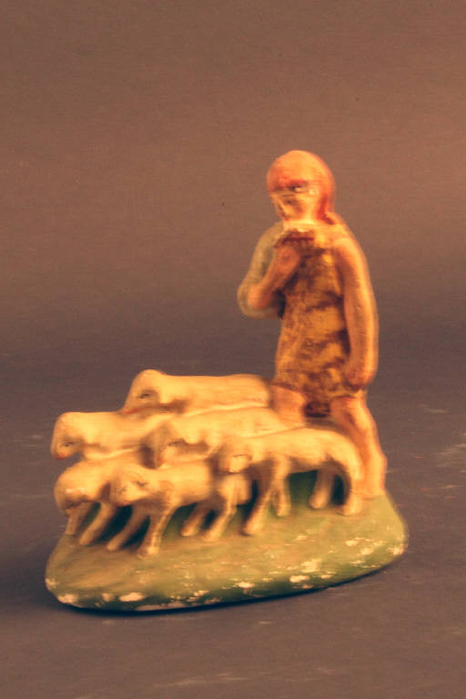pastore con pecore (statua da presepio) - ambito bergamasco (metà sec. XIX)