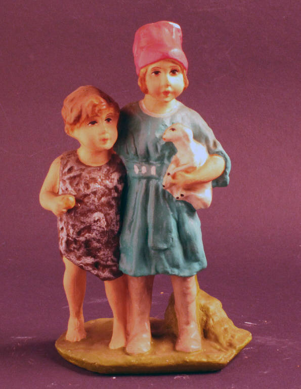 bambini con agnello (statua da presepio) - ambito bergamasco (metà sec. XX)
