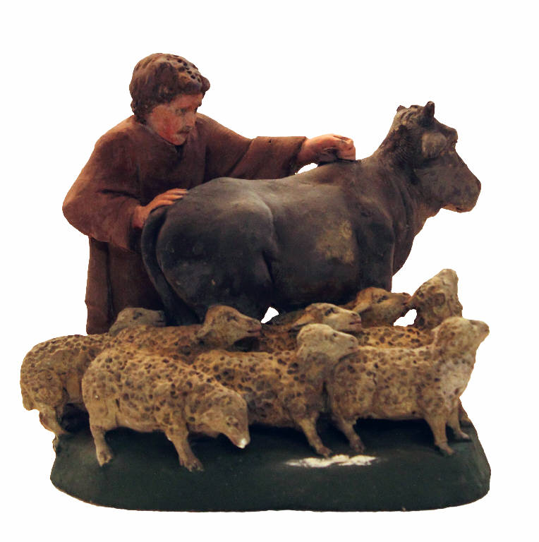 Pastore con toro e pecore (statua da presepio) di Garaventa Giovanni Battista (attribuito) (seconda metà sec. XVIII)