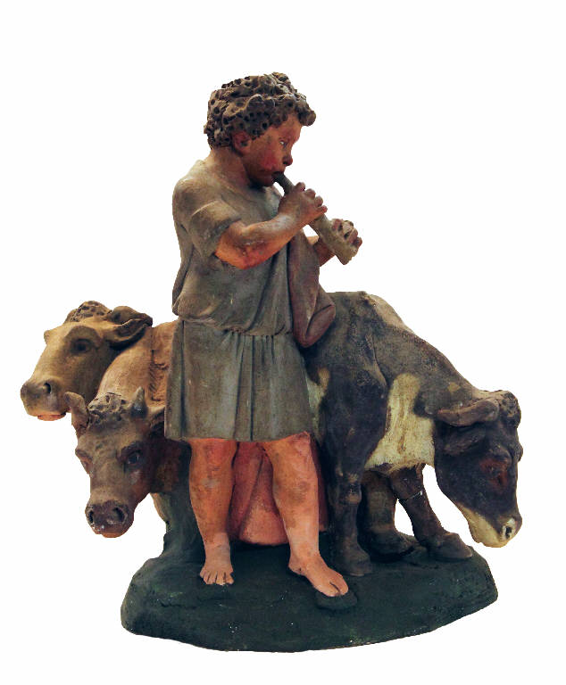 Bambino musicante con animali (statua da presepio) di Garaventa Giovanni Battista (attribuito) (seconda metà sec. XVIII)