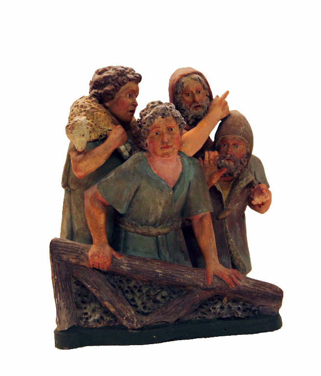 Gruppo di pastori (statua da presepio) di Garaventa Giovanni Battista (attribuito) (seconda metà sec. XVIII)