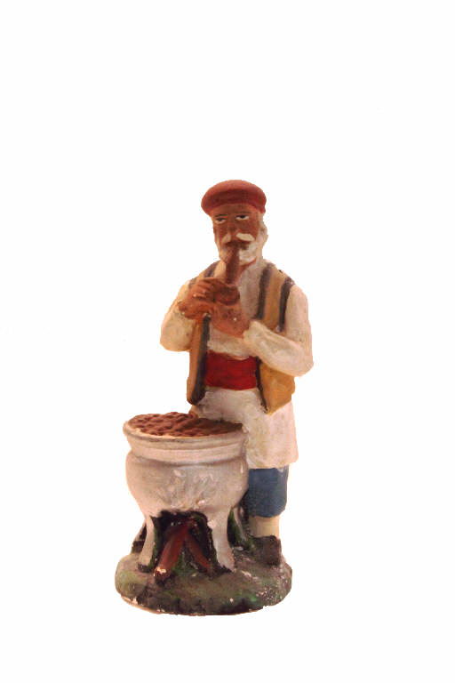 Uomo con le caldarroste (statua da presepio) - ambito bergamasco (prima metà sec. XX)