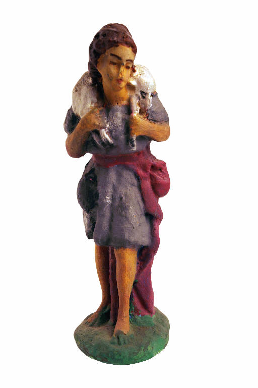 Uomo con gerla (statua da presepio) - ambito bergamasco (metà sec. XX)