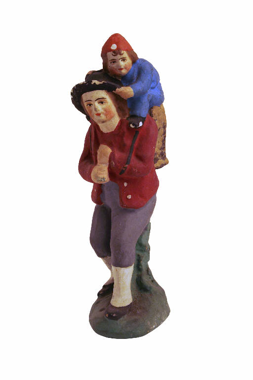 Pastore con bambino (statua da presepio) - ambito bergamasco (metà sec. XX)