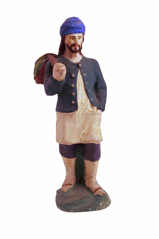 Uomo con cesta (statua da presepio) - ambito bergamasco (metà sec. XX)