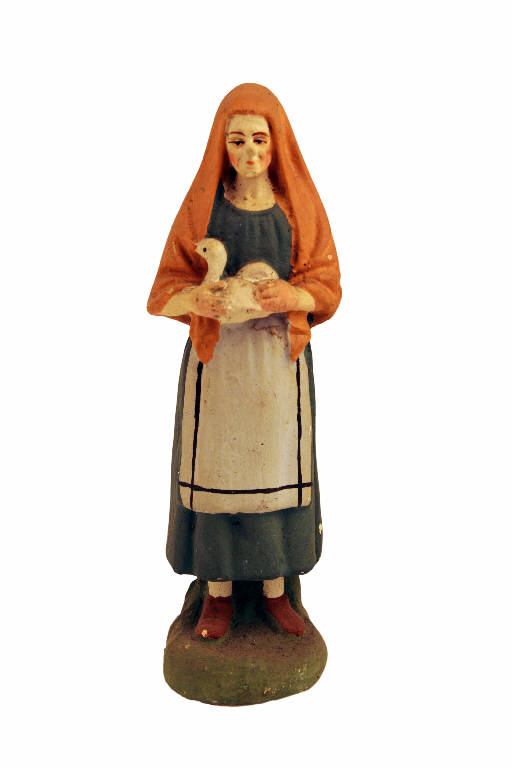 Donna con volatile (statua da presepio) - ambito bergamasco (metà sec. XX)