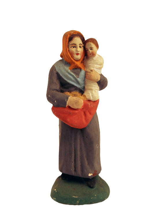 Donna con neonato (statua da presepio) - ambito bergamasco (metà sec. XX)