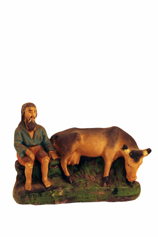 Pastore con toro (statua da presepio) - ambito bergamasco (metà sec. XX)