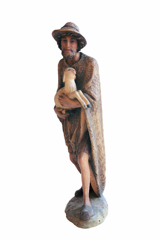 Pastore con agnello (statua da presepio) - produzione valgardena (terzo quarto sec. XX)