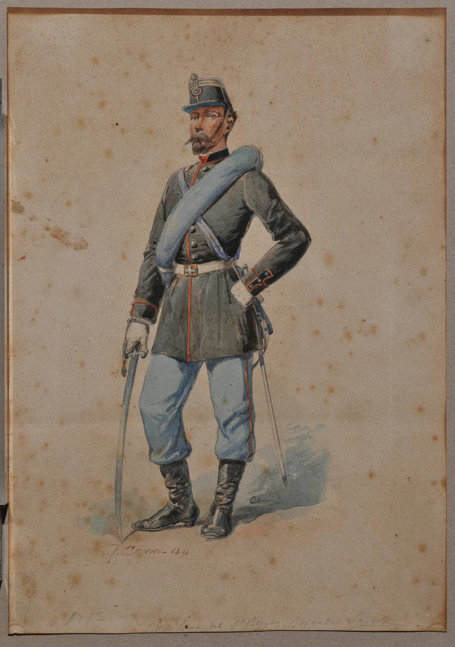 Capitano del 1° Regg.to Brigata Sarda, Figurini militari (dipinto) di Cenni Quinto (sec. XIX)