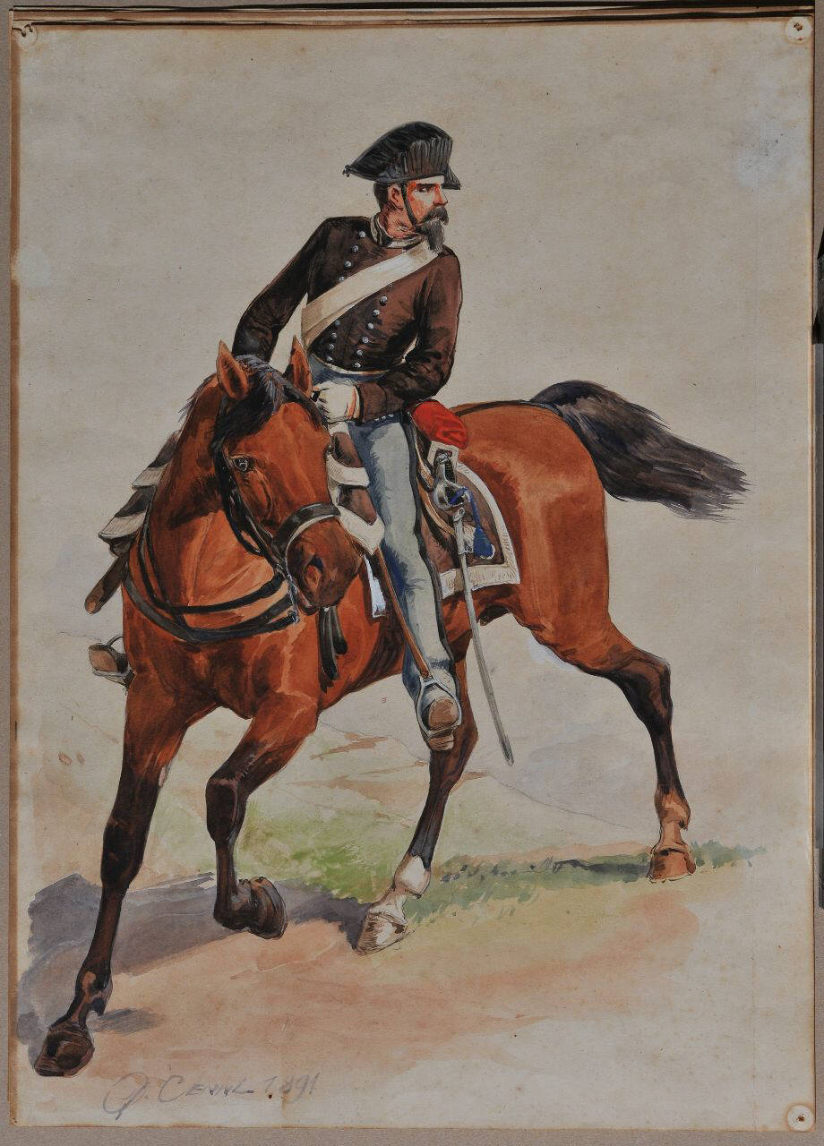 Soldato a cavallo, Figurini militari (dipinto) di Cenni Quinto (sec. XIX)