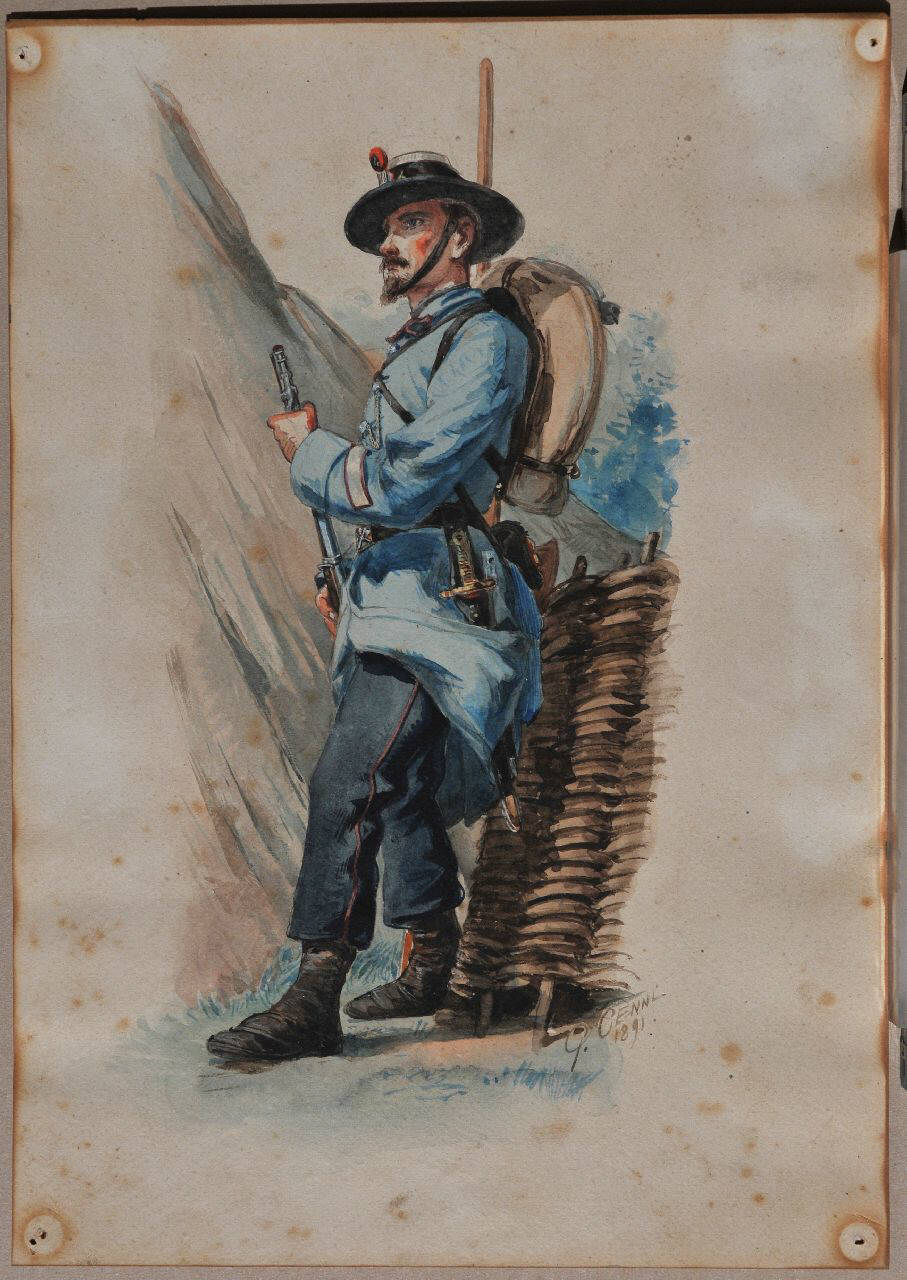 Soldato in trincea, Figurini militari (dipinto) di Cenni Quinto (sec. XIX)