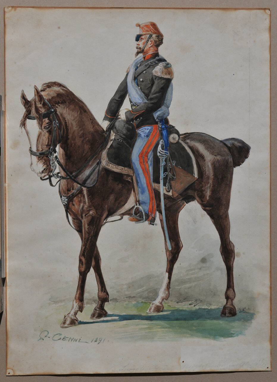 Soldato a cavallo, Figurini militari (dipinto) di Cenni Quinto (sec. XIX)