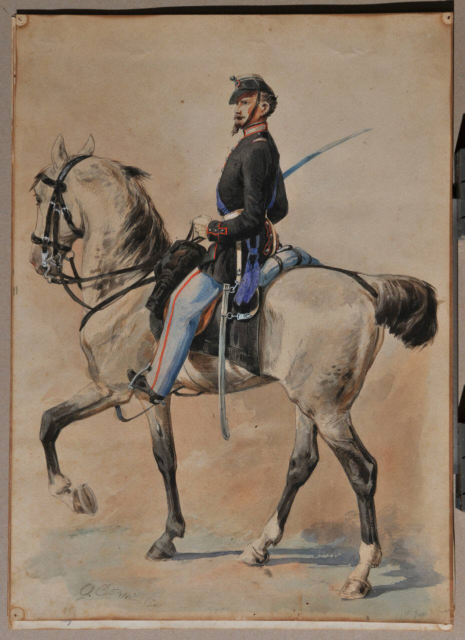 Ufficiale a cavallo, Figurini militari (dipinto) di Cenni Quinto (sec. XIX)