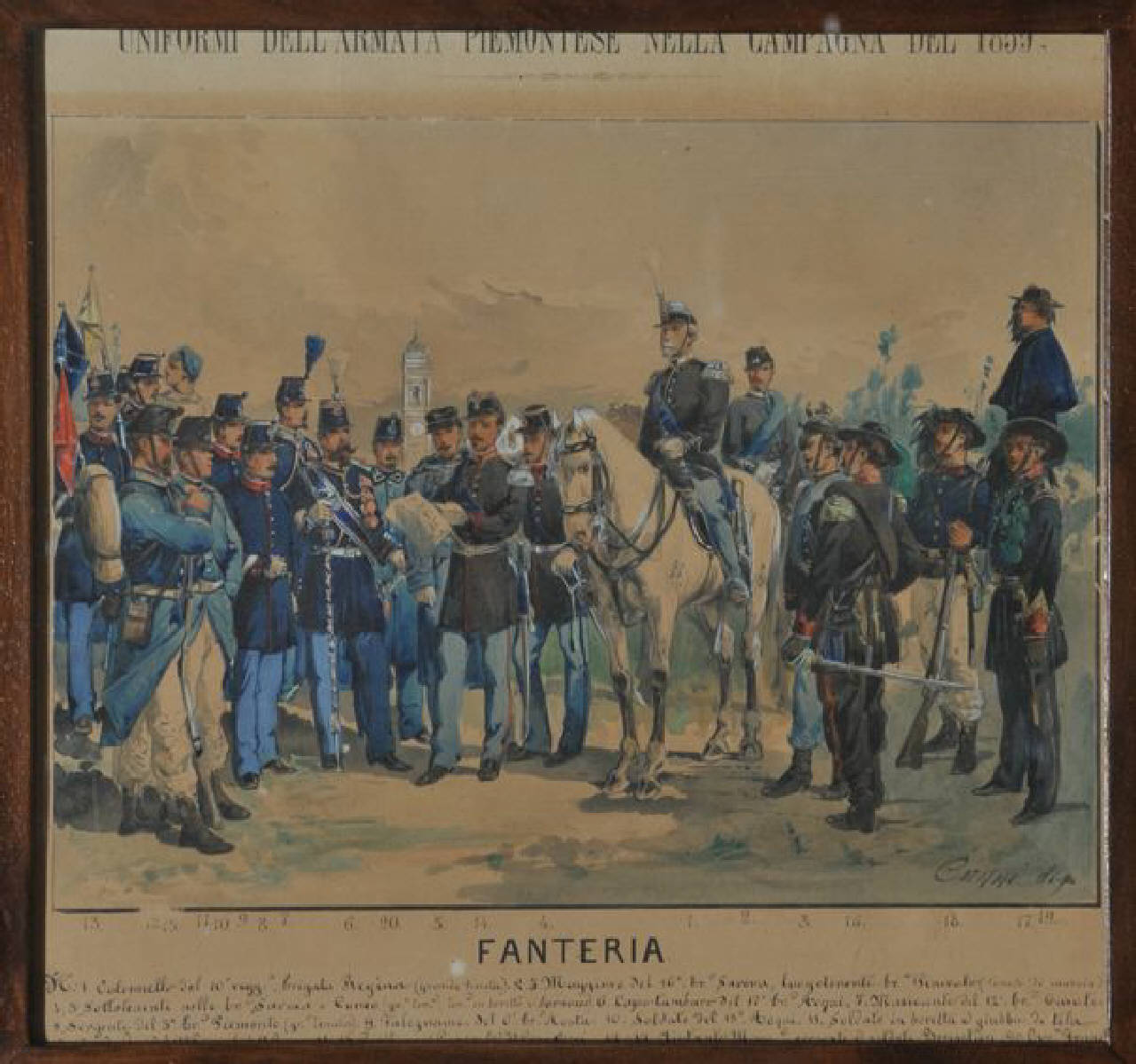 Uniformi dell'Armata Piemontese nella campagna del 1859 - FANTERIA, Soldati Seconda Guerra d'Indipendenza (dipinto) di Cenni Quinto (sec. XIX)