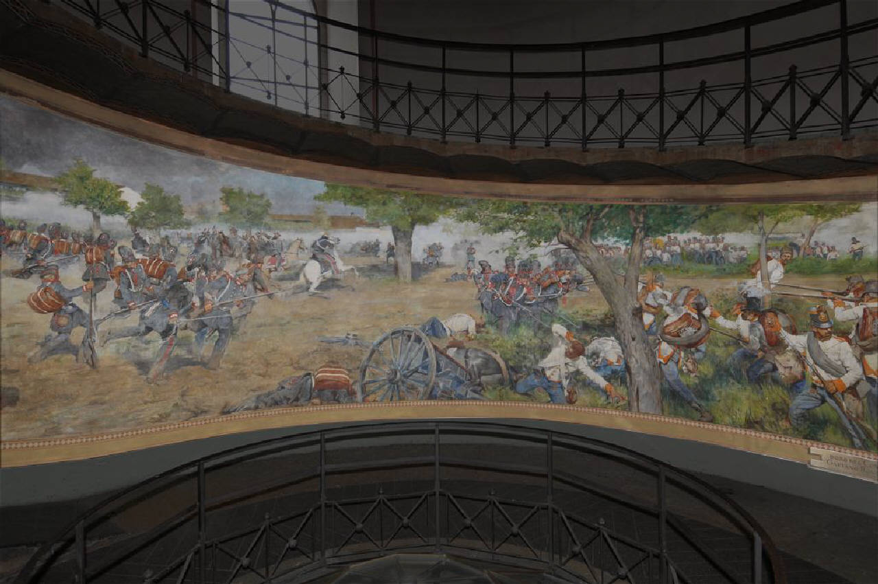 La carica dei Granatieri di Sardegna, Risorgimento - Seconda Battaglia di Goito - 1848 (dipinto) di De Stefani Vincenzo (sec. XIX)