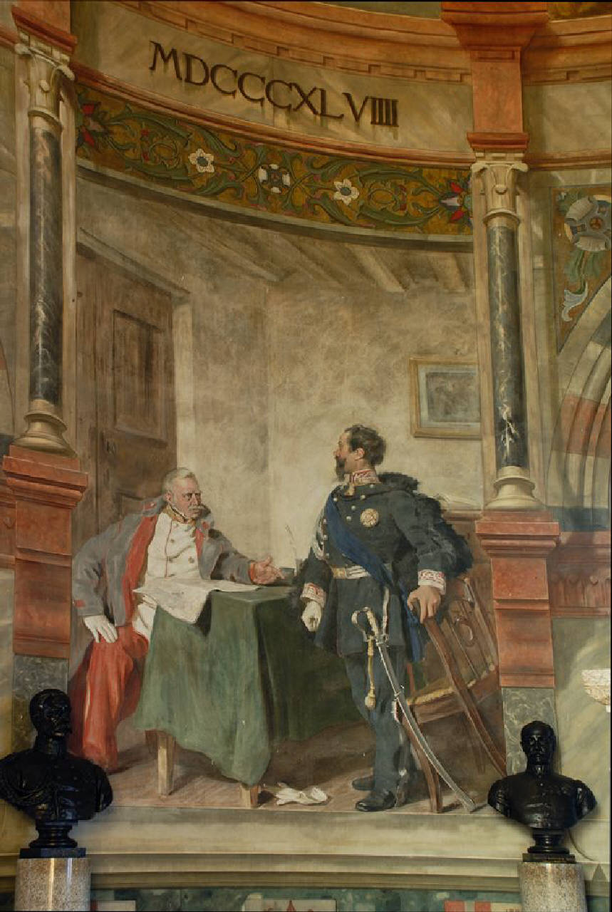 Il Convegno di Vignale, Risorgimento - Celebrazione di Vittorio Emanuele II (dipinto) di Bressanin Vittorio Emanuele (sec. XIX)