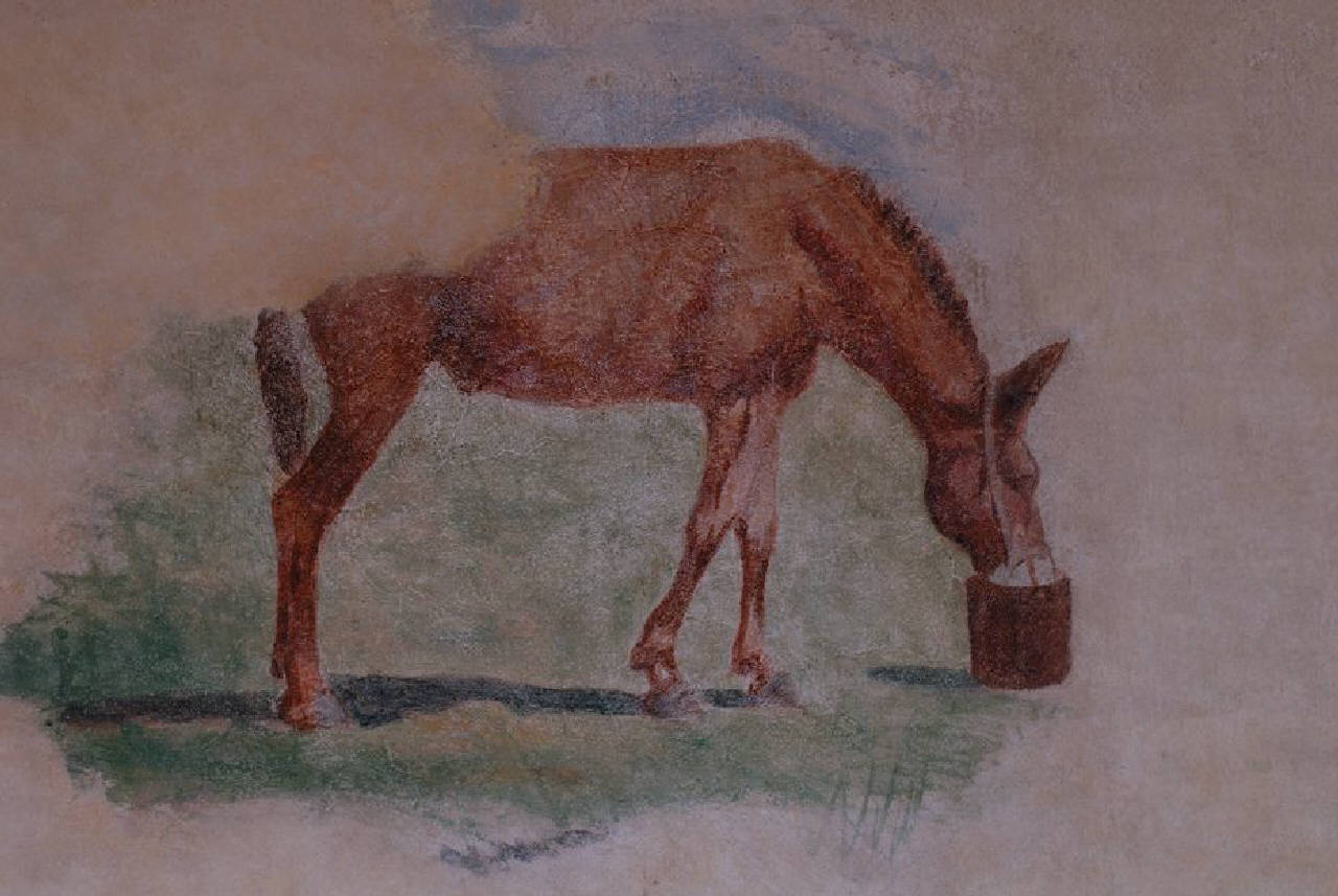 Cavallo che si abbevera, animali (dipinto) di De Stefani Vincenzo; Vizzotto Alberti Giuseppe (sec. XIX)