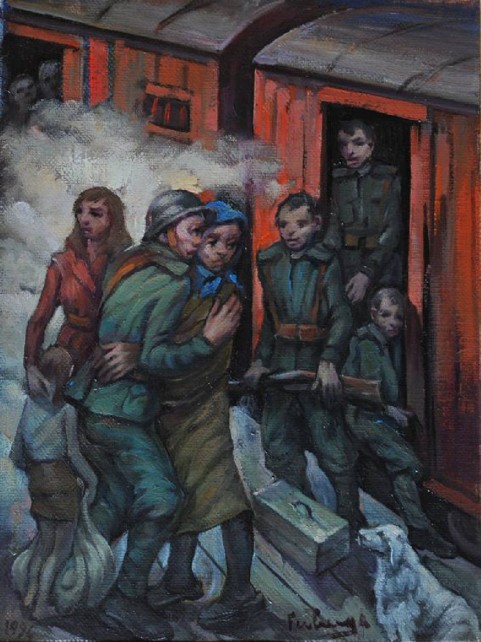 La partenza, Prima Guerra Mondiale (dipinto) di Ferlenga Franco (sec. XX)