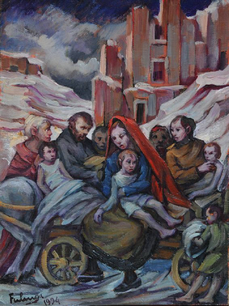 L'esodo, Prima Guerra Mondiale (dipinto) di Ferlenga Franco (sec. XX)
