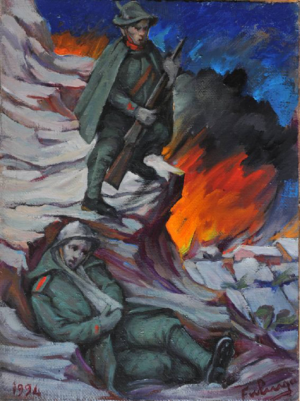 La vedetta, Prima Guerra Mondiale (dipinto) di Ferlenga Franco (sec. XX)
