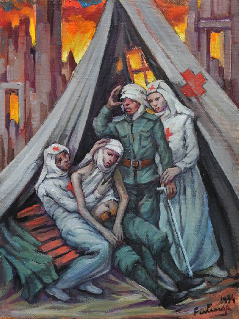 La Croce Rossa, Prima Guerra Mondiale (dipinto) di Ferlenga Franco (sec. XX)