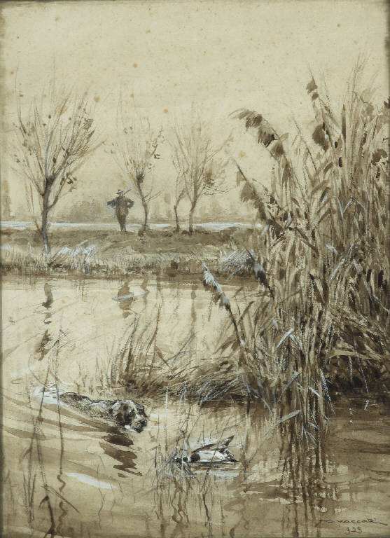 Scena di caccia/ suggestione notturna (dipinto) di Vaccari, Alfredo (primo quarto sec. XX)