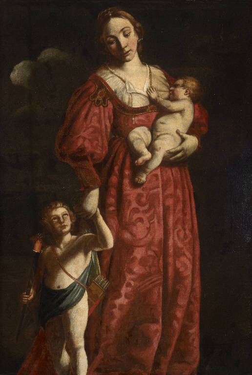 figura femminile con bambino (Carità?) e Cupido (dipinto) - ambito lombardo (prima metà sec. XVII)