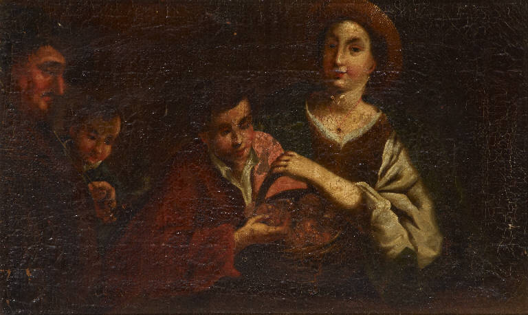 scena d'interno con famiglia (dipinto) - ambito lombardo (seconda metà sec. XVIII)