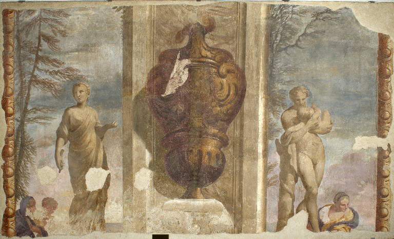 episodio della storia di Cleopatra (due statue con vaso) (dipinto) - ambito lombardo (fine/inizio secc. XVII/ XVIII)
