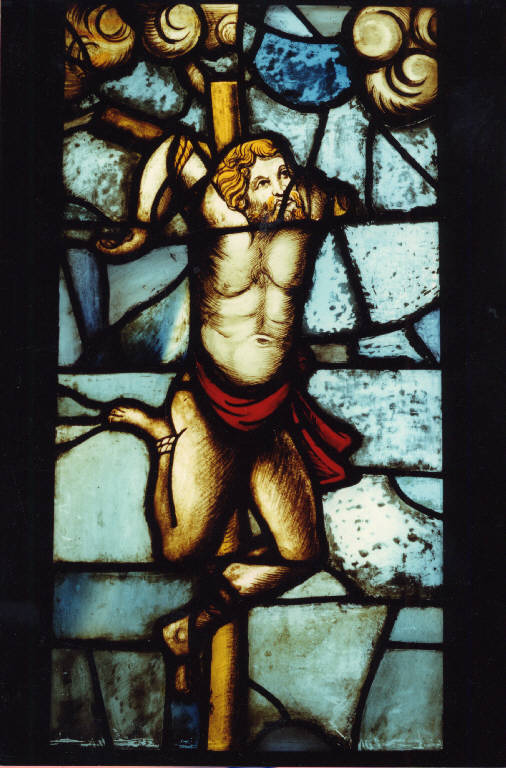 Il buon ladrone, Cristo crocifisso (vetrata) di maestro fiammingo (attribuito) (inizio sec. XVI)