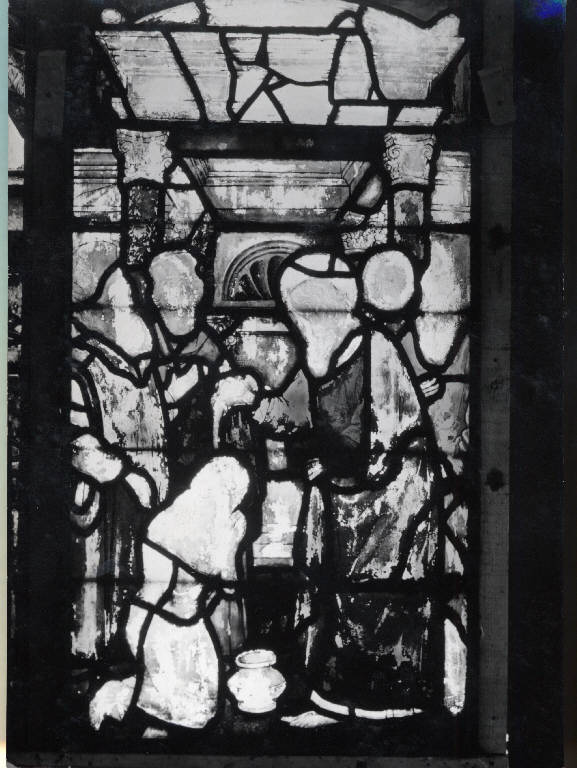 San Giovanni Evangelista battezza Aristodemo (vetrata) - manifattura lombarda||ambito leonardesco (seconda metà sec. XV)