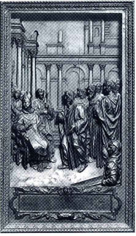 battesimo di S. Agostino, battesimo di S. Agostino (rilievo) di Taurino, Riccardo - manifattura lombarda||ambito leonardesco (seconda metà sec. XVI)