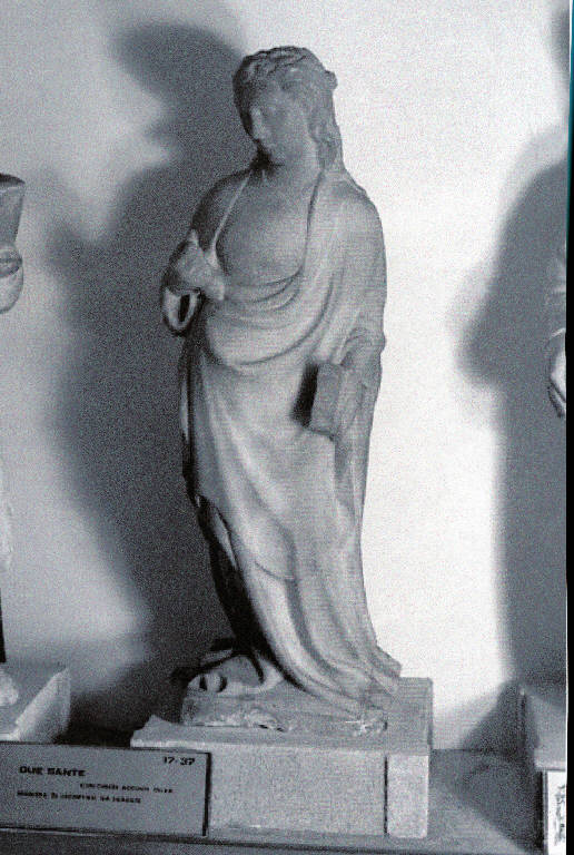 Santa con libro e spada (scultura) - Ambito dei Maestri Renani (fine/inizio secc. XIV/ XV)