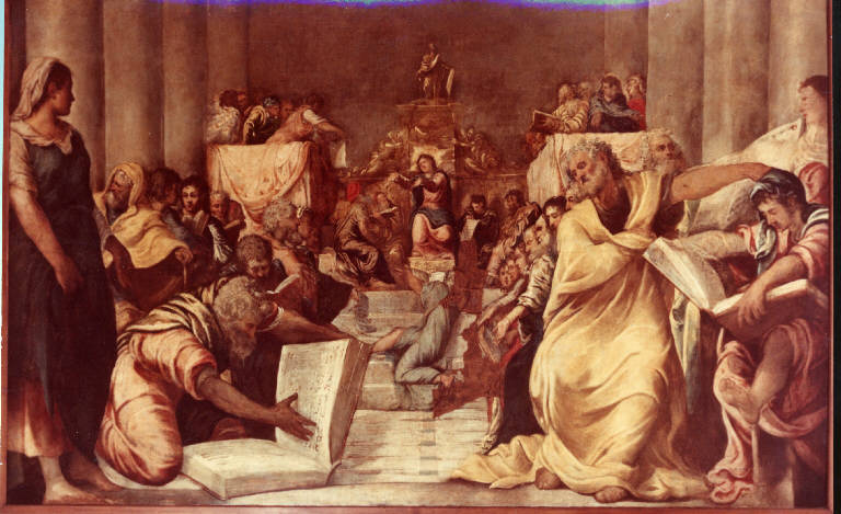 Disputa di Gesù con i dottori del tempio (dipinto) di Tintoretto (attribuito) (metà sec. XVI)