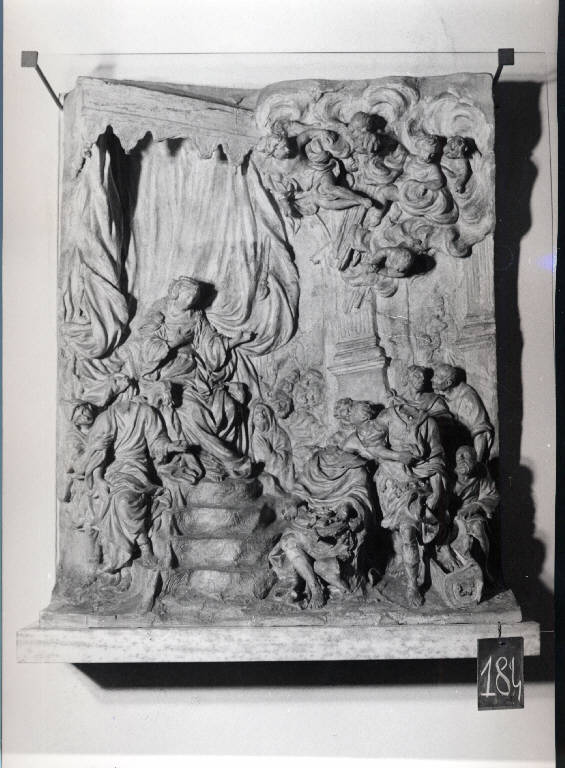 San Giovanni Bono e la regina Teodolinda (scultura) di Rusnati, Giuseppe (attribuito) (seconda metà sec. XVII)