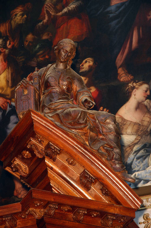 Santa Aldeida con un modellino di chiesa (statua) di Sanz, Giovanni Antonio (attribuito) (sec. XVIII)