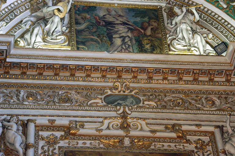 Figura maschile distesa, Motivi decorativi a volute (decorazione plastico-pittorica) di Sala, Giovanni Angelo; Sala, Gerolamo (bottega; bottega) (sec. XVII)