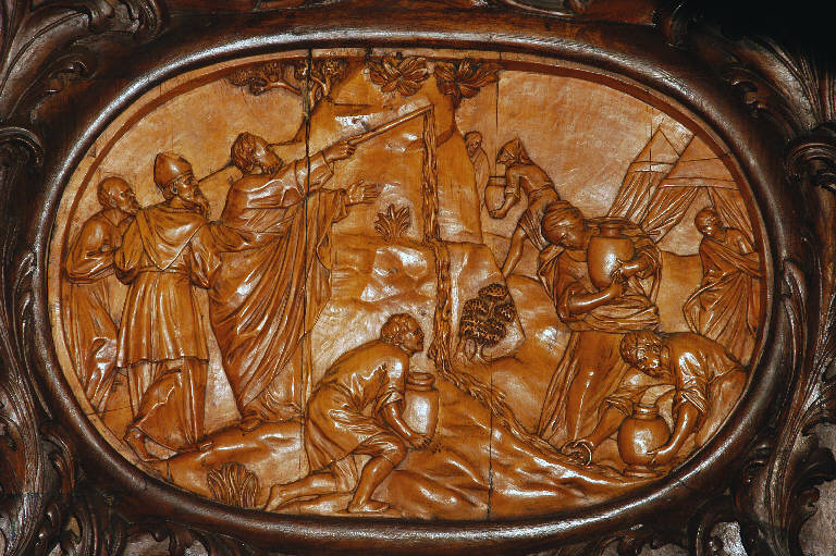 Mosè fa scaturire l'acqua dalla roccia (rilievo) di Fantoni, Andrea (sec. XVIII)