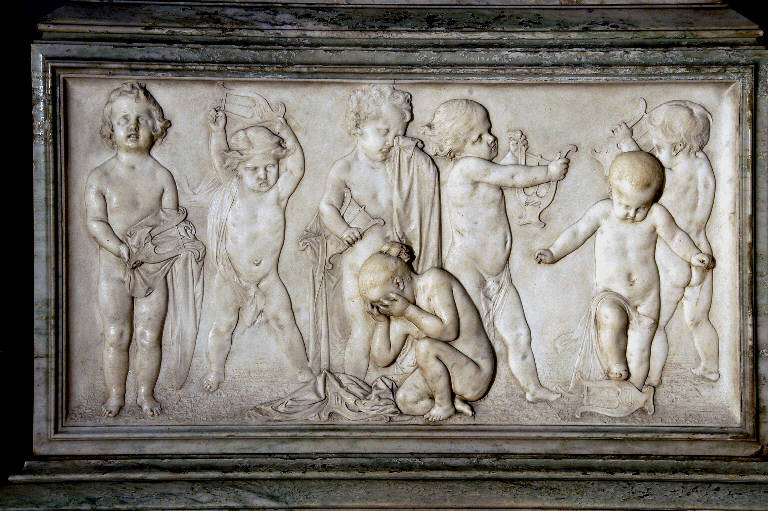Putti dolenti (rilievo) di Vela, Vincenzo (sec. XIX)