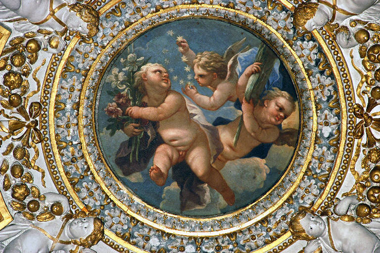 Angioletto con simboli mariani: corona di stelle, mazzo di rose e gigli (dipinto) di Malinconico, Nicolò (sec. XVII)
