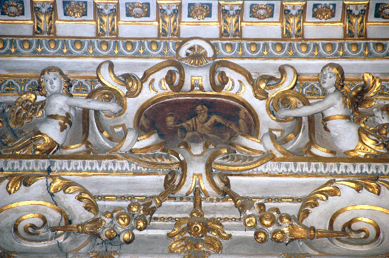 Figura maschile, Motivi decorativi a volute, Angioletti (decorazione plastico-pittorica) di Sala, Giovanni Angelo; Sala, Gerolamo (bottega; bottega) (sec. XVII)