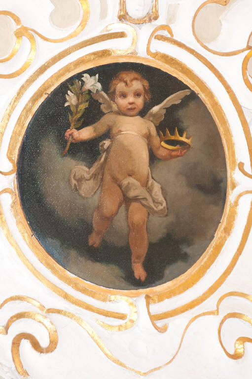 Angioletto con giglio e corona (dipinto) di Maironi, Angelo (sec. XX)