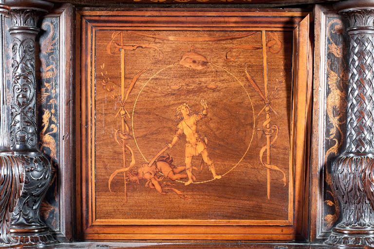 Allegoria dell'uccisione di Amnon da parte di Assalonne (decorazione a intarsio) di Capoferri, Giovan Francesco; Lotto, Lorenzo; Lotto, Lorenzo (sec. XVI)