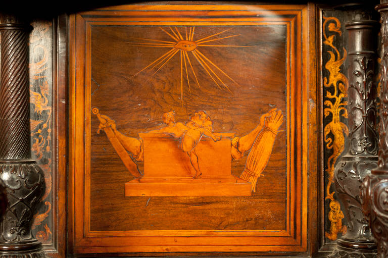 Allegoria del sacrificio di Isacco (decorazione a intarsio) di Capoferri, Giovan Francesco; Lotto, Lorenzo; Lotto, Lorenzo (sec. XVI)