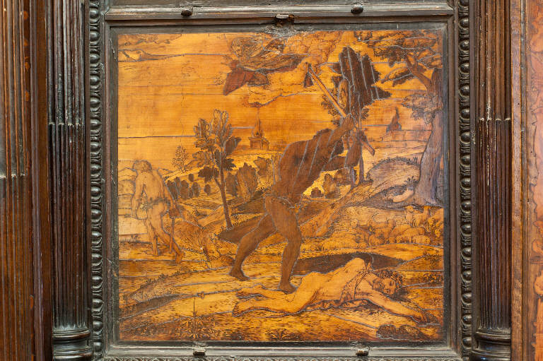 Caino uccide Abele (decorazione a intarsio) di Capoferri, Giovan Francesco; Lotto, Lorenzo; Lotto, Lorenzo (sec. XVI)