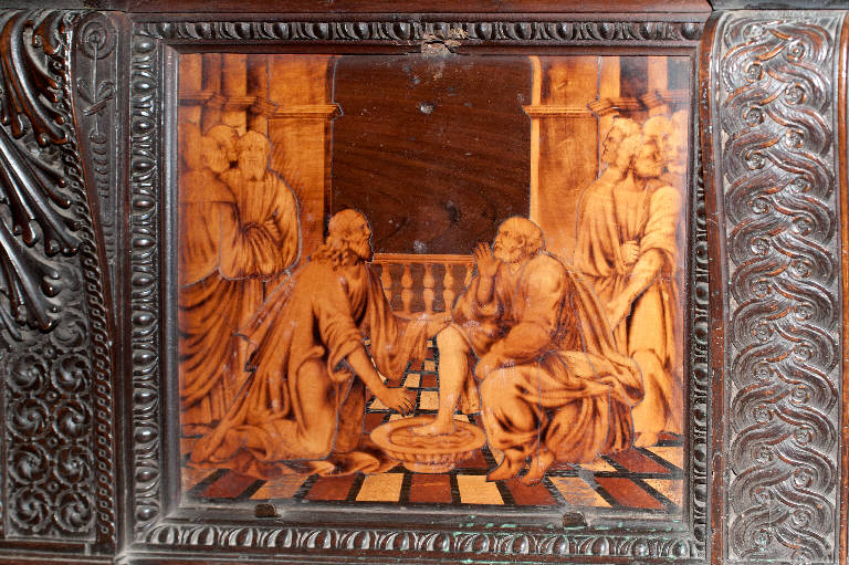Cristo lava i piedi degli apostoli (decorazione a intarsio) di Capoferri, Giovan Pietro; Capoferri, Zinino; Capoferri, Alfonso (sec. XVI)
