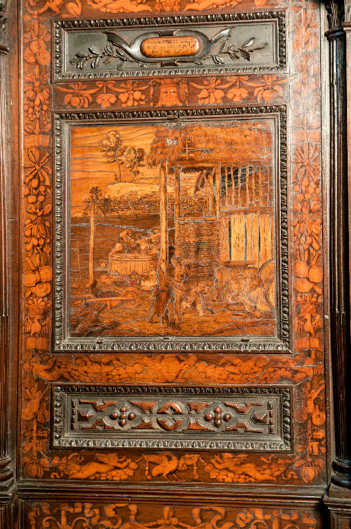 Ebbrezza di Noè (decorazione a intarsio) di Capoferri, Giovan Francesco; Lotto, Lorenzo; Lotto, Lorenzo; Ludovico da Mantova (sec. XVI)